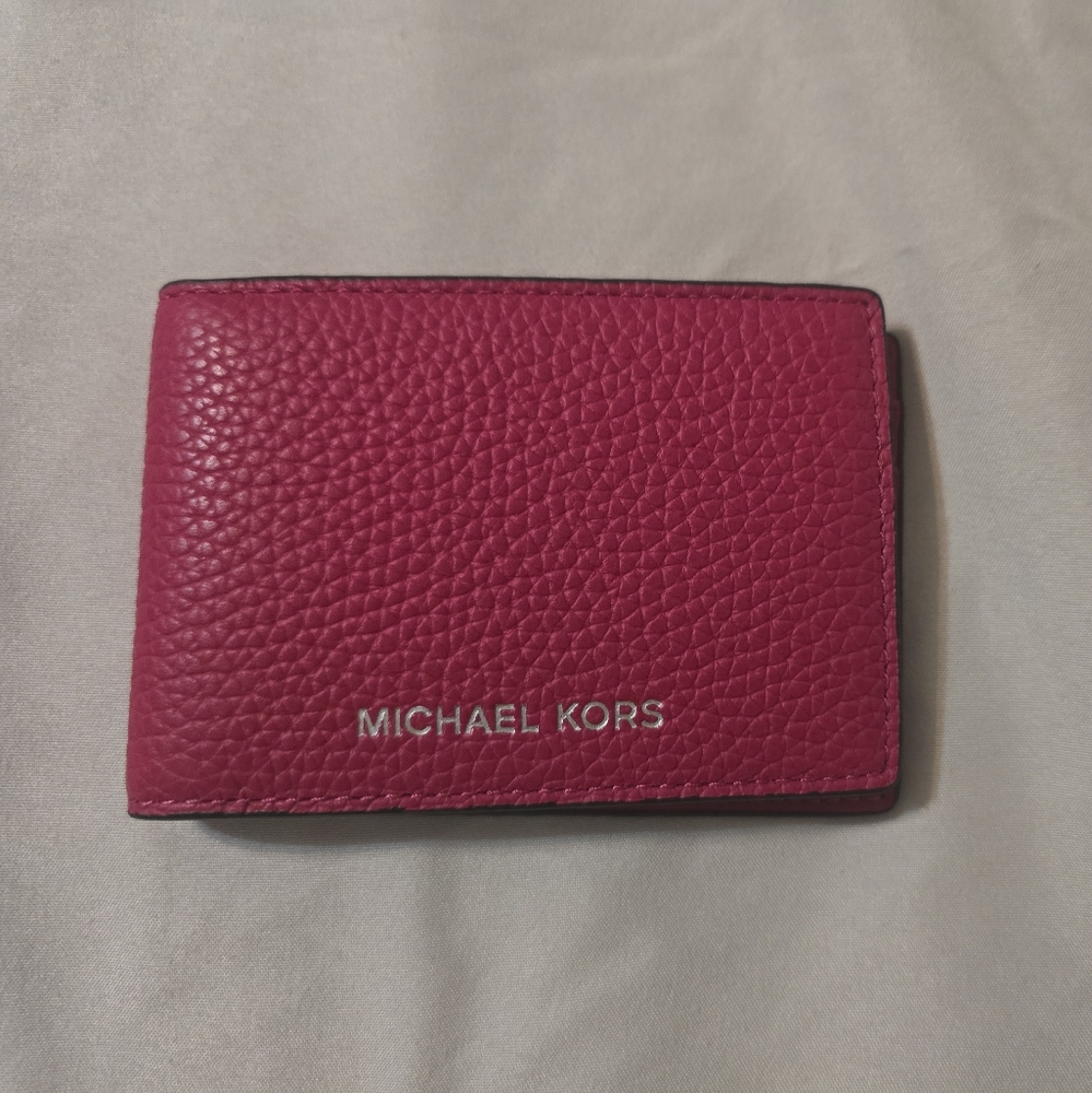 NWT Michael Kors Cooper Compact ID Wallet Card Holder Leather Dark Raspberry - Picture 10 of 10